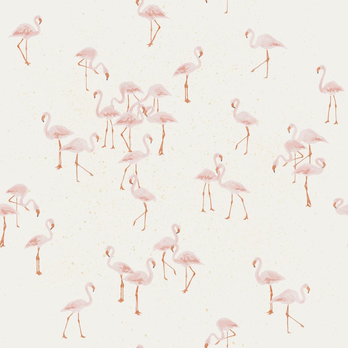 Family Fabrics Stock image of Family Fabrics Flamingo Cotton Jersey Knit - white background with beige splashes and pink flamingos.
