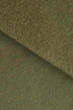 Mind the Maker Olive Green Organic Brushed Sweat shirt fabric close up