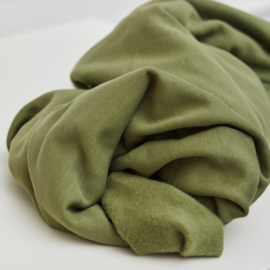 Mind the Maker Olive Green Organic Brushed Sweat fabric